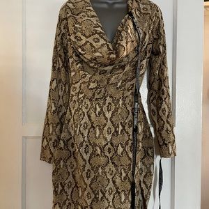 Pretty Little Thing, snakeskin dress with cowl neck and side slit
